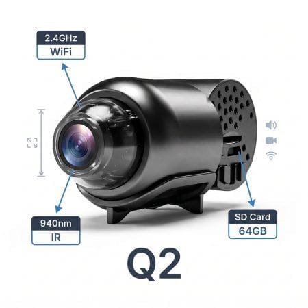 Q2 Bullet 2.4 GHz wifi camera with sd card recording, Compact Video Recorder for Meetings, Classes and Remote Viewing