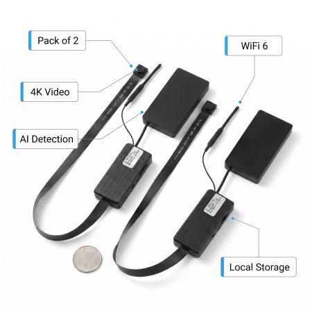 1080p Hidden Cam DIY Pack of 2 with 10+ AI detection types, human and audio AI, WiFi 6 Remote Monitoring