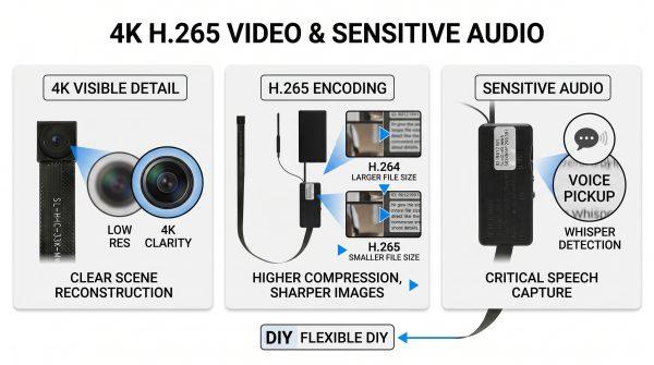 DIY spy camera kit, 1080p WiFi6 hidden cam DIY module with audio, AI detection, RTSP, OBS and local/cloud storage