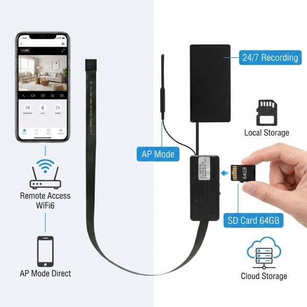 DIY spy camera kit, 1080p WiFi6 hidden cam DIY module with audio, AI detection, RTSP, OBS and local/cloud storage