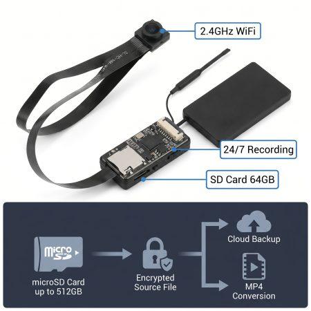 S5L-1M wearable spy camera 1080P, 36g mini DIY hidden cam with 4-hour battery, WiFi 6, audio, AI detection