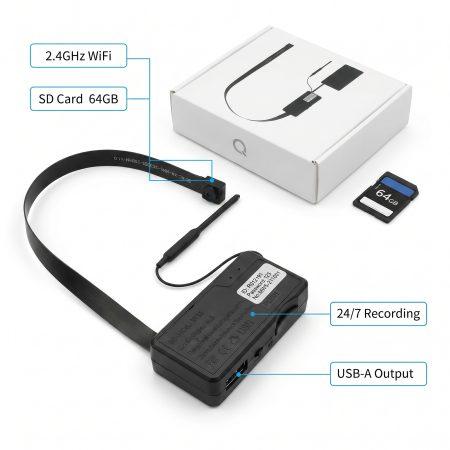 USB charger hidden camera Q5L, 1080p covert camera with long cable discreet camera design and SD card local recording