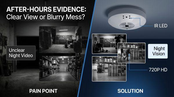 RX-S1 Smoke Detector battery powered hidden camera with 10000 mAh battery, no wiring setup, WiFi remote view, night vision, SD card storage