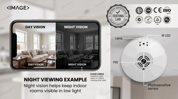 Affordable 2 in 1 smoke detector camera, smoke detector and security camera combo with WiFi App, 10000mAh Long Standby, SD/Cloud Storage, 720P Indoor